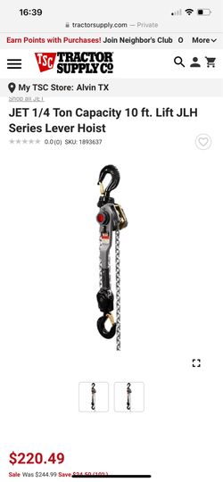 JET 1/2 TON LEVER HOIST 10' Lift