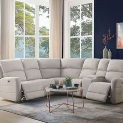Brand New Cream Nubuck Power Motion Sectional with USB Docks