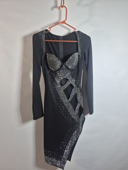 Black Rhinestone Cutout Bodycon Dress — Sz S