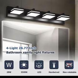 26.77in. 4-Light Black LED Bathroom Vanity Light with Dimmable 5500K Light.  JUSHENG Model #D2VL9553YW27T4HS-55K  L-3667