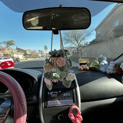 Handmade Crochet Hanging Rearview Mirror Flower Vine Basket 