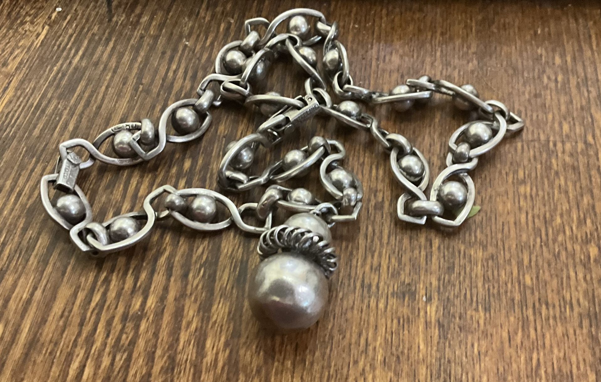 Taxco Vintage Sterling Silver Chain And Pendant 20 Inches 70.8 g