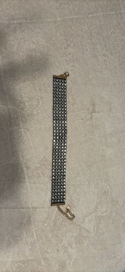 Wide Crystal Rhinestone Bracelet Gold Tone