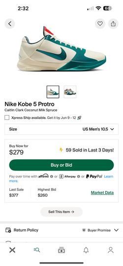Kobe 5 coconut milk Caitlyn Clark size 11 new