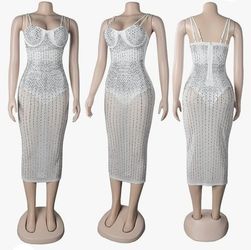 Fashion Sexy MESH WITH RHINESTONES DRESS NEW SIZE XXL, 3XL Available.
