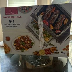  Power Grill 360, 6-in-1 Countertop Convection Toaster Oven with Top Indoor Grill, Air Fry, Roast, Toast, Bake, Dehydrate, Glass Lid, Stainless Steel