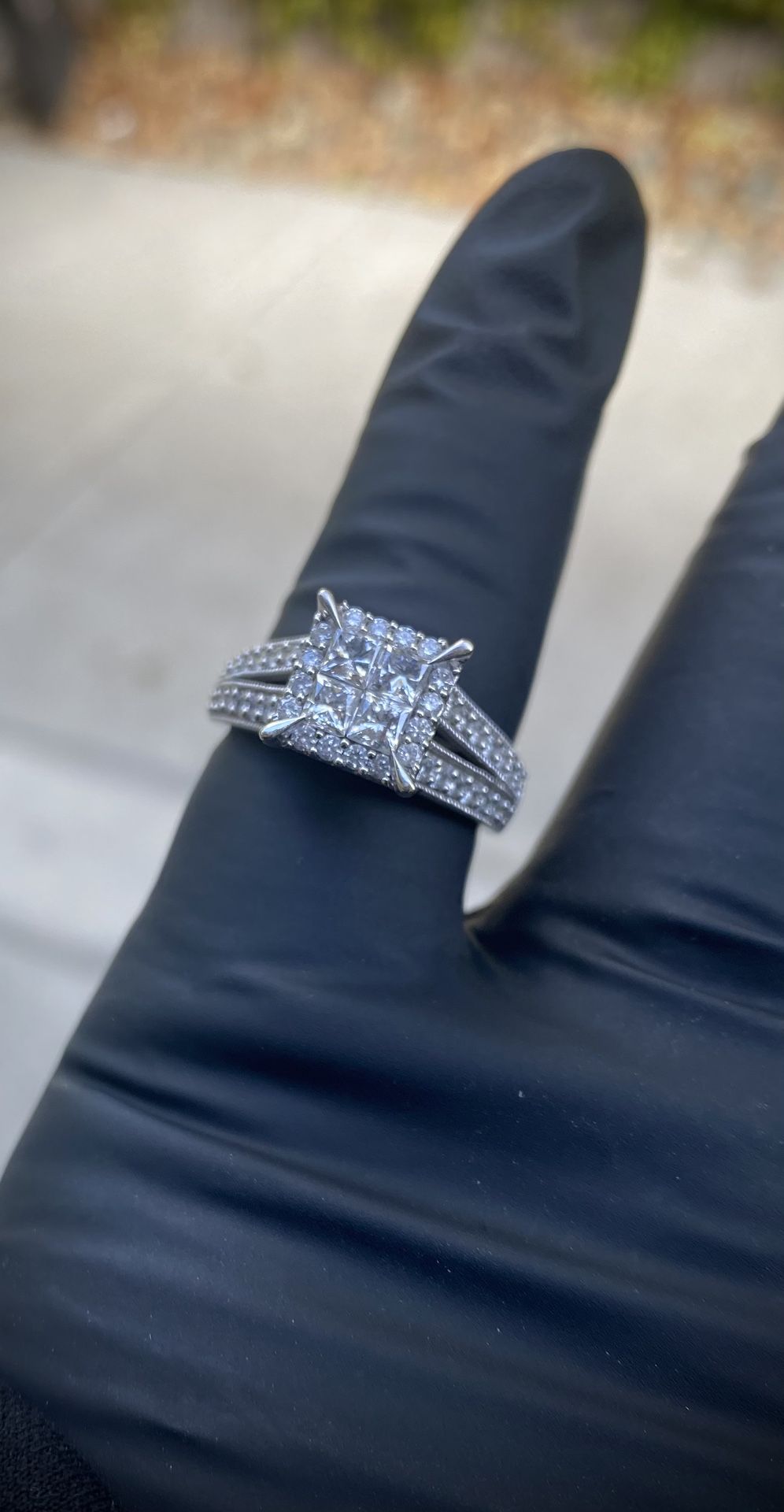 14K White Gold Diamond Cluster Engagement Ring – Real Diamonds