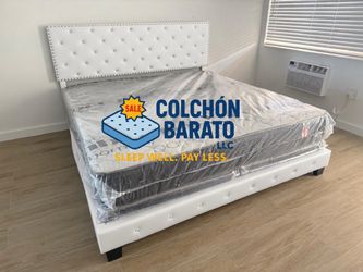 NEW BED FRAME KING SIZE WITH MATTRESS AND BOX SPRING