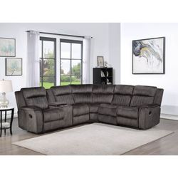 DARK GRAY Faux Suede Modular Sectional Sofa w/ 3 Manual Recliner