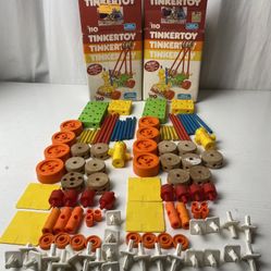 Vintage Toys Set of 2 Tinkertoy Boxes Set #110 Original Boxes 112 Pieces (Rare Collectors Items)