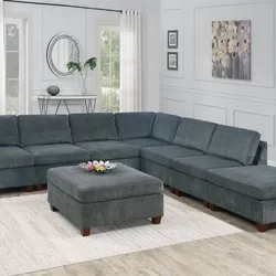 Brand New Grey Super Plush Chenille Modular Sectional Sofa w Ottoman