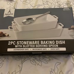 2 Piece Stoneware Baking Dish With Slotted Serving Spoon