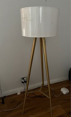 Tripod Floor Lamp Gold Base White Shade