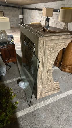 Outdoor or indoor cement table with a glass center piece