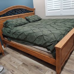 Cal King Bed Frame, Mattress, and 2 Matching Night Stands
