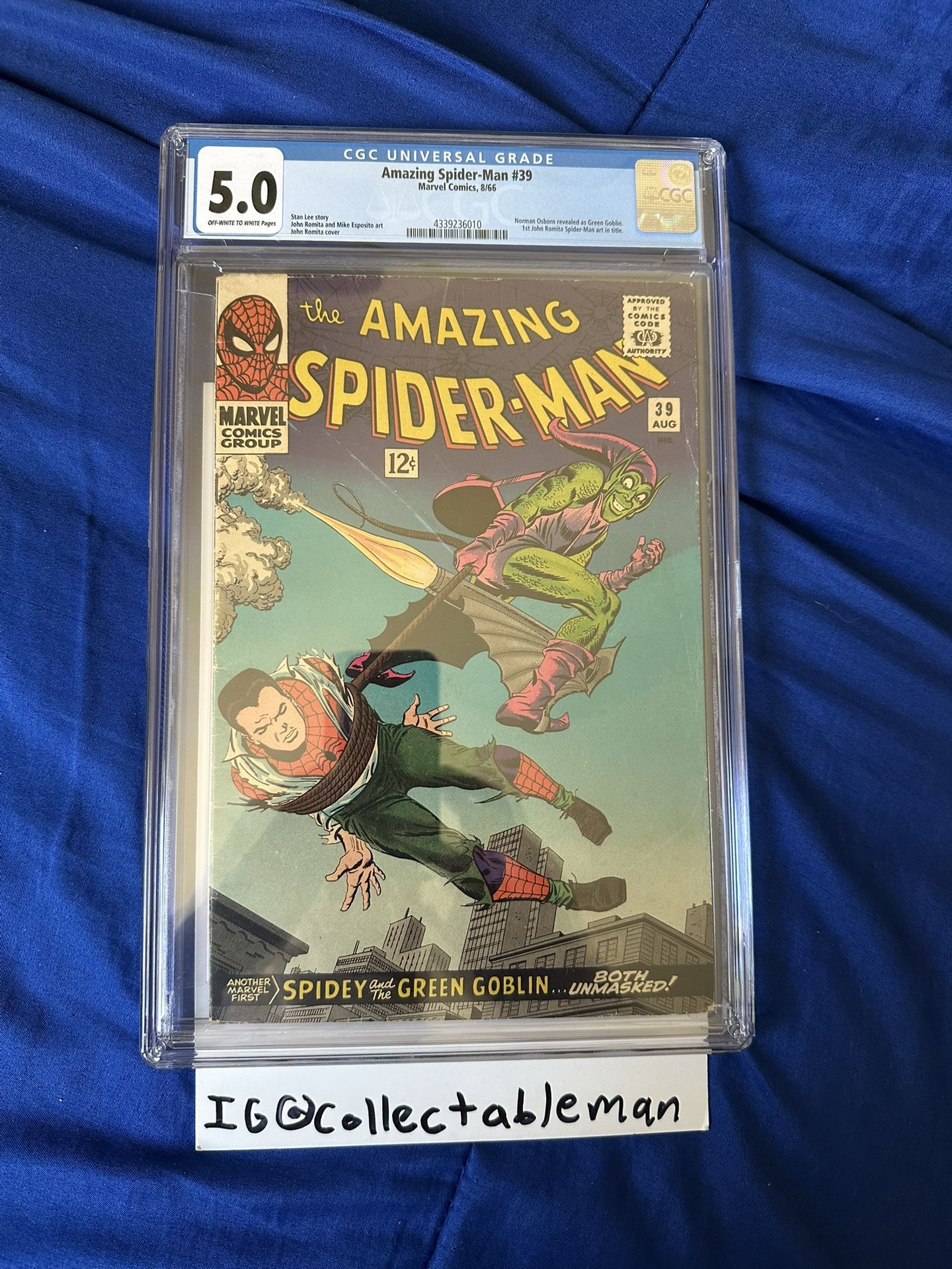 AMAZING SPIDER-MAN 39 CGC 5.0 GREEN GOBLIN REVEALED 1ST JOHN ROMITA ART (1966)