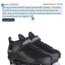 Chicago Skates Bullet Speed Quad Roller Skates – Durable, Top Performance Indoor/Outdoor Youth Skate Shoes for Kids, Boys & Girls Beginner 62mm Uretha