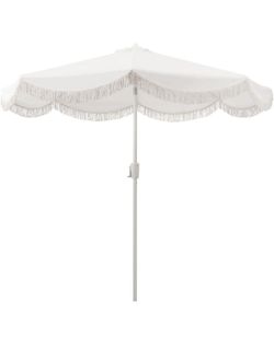 Tempera 9ft Umbrella -Auto Tilt Scalloped Patio~NEW~ w Fringe(White)
Outdoor Table Umbrella, Fade Resistant Canopy, 8 Sturdy Ribs, Luxurious Vintage, 