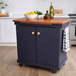 Modern Mobile Kitchen Island – Solid Wood Top + Removable Cutting Board