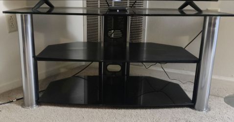 3-Tier Black Glass TV Stand