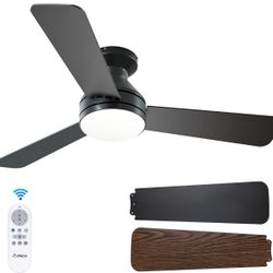42" Ceiling Fan with Light and Remote Black/Brown Low Profile Flush Mount Indoor Outdoor Patio