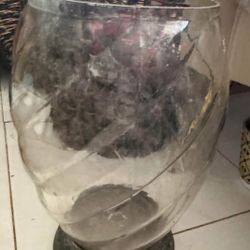 Crystal Jar Brass Base. 12” Vintage Decorative vase