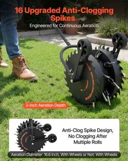 Vevor Rolling Lawn Core Aerator, 16.6 in Coring Aerator Roller with Anti-clog Tines, Heavy Duty New Scratch and Dent