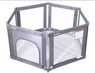 BABELIO Morphguard | Foldable & Shapeable Baby Toddler Safety Fence Playpen, 6 Panel(62"*31"*27“ inch), grey.