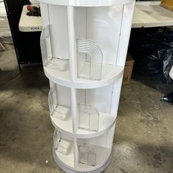 NEW - Standing Bookshelf 3-Tier Round Rotating Bookshelf with Wooden Top Shelf Swivel Bookcase Space Saving Corner Bookshelves