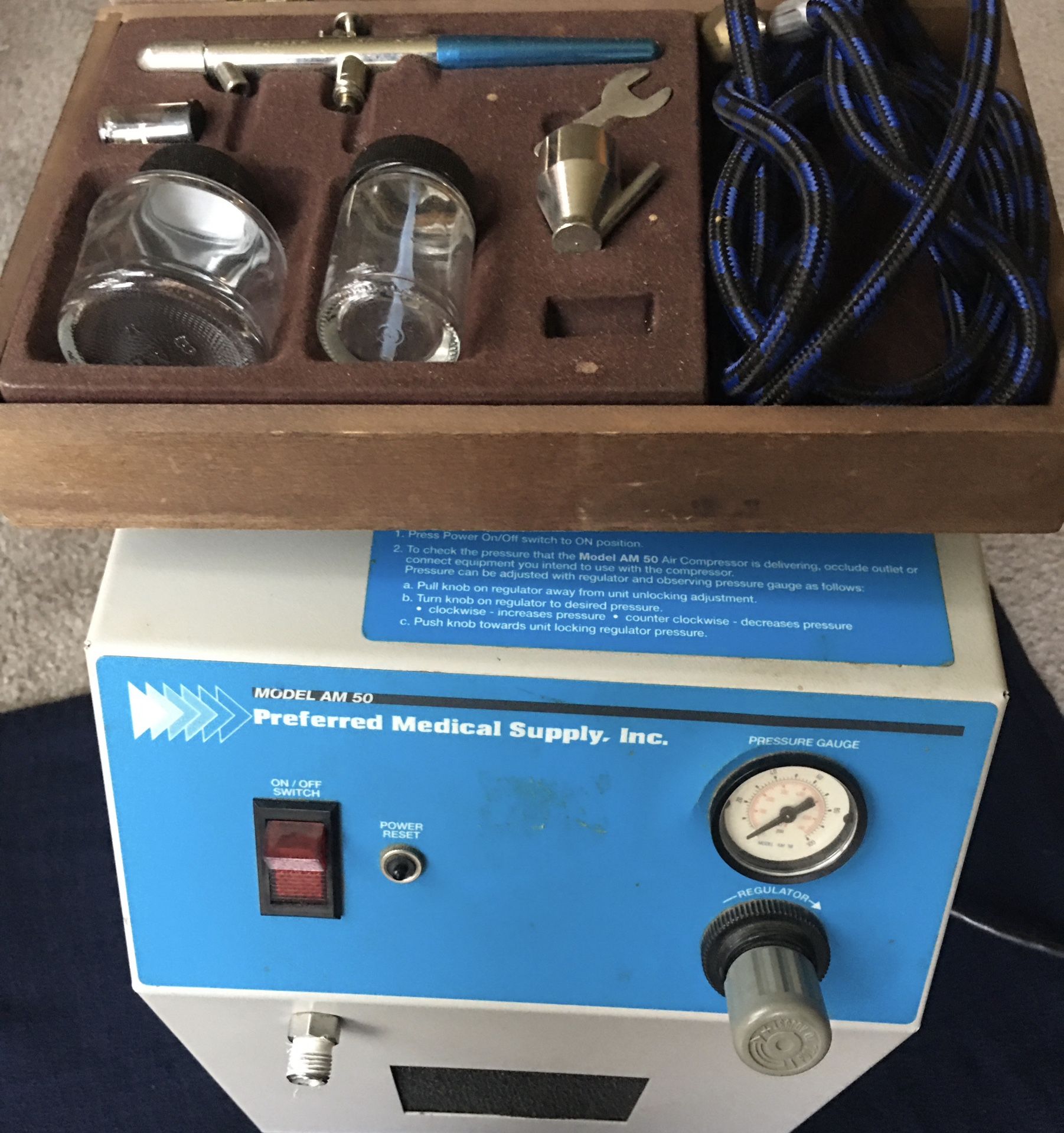 BADGER 150 PROFESSIONAL SERIES 4-Pk Airbrush With Box & PREFERRED MEDICAL COMPRESSOR Model AM 50 - Great Condition