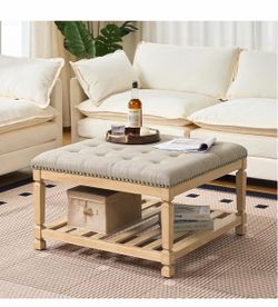 Ottoman with Storage Bench, Linen Ottoman，Gray