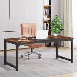 Tribesigns Modern Computer Desk, 63 x 31.5 inch Large Office Desk Computer Table Study Writing Desk Workstation for Home Office, Vintage Black Metal F