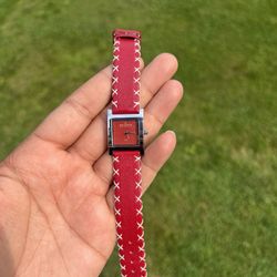 Skagen Womens Square Analog Watch Silver Case Red Dial 21mm Watch