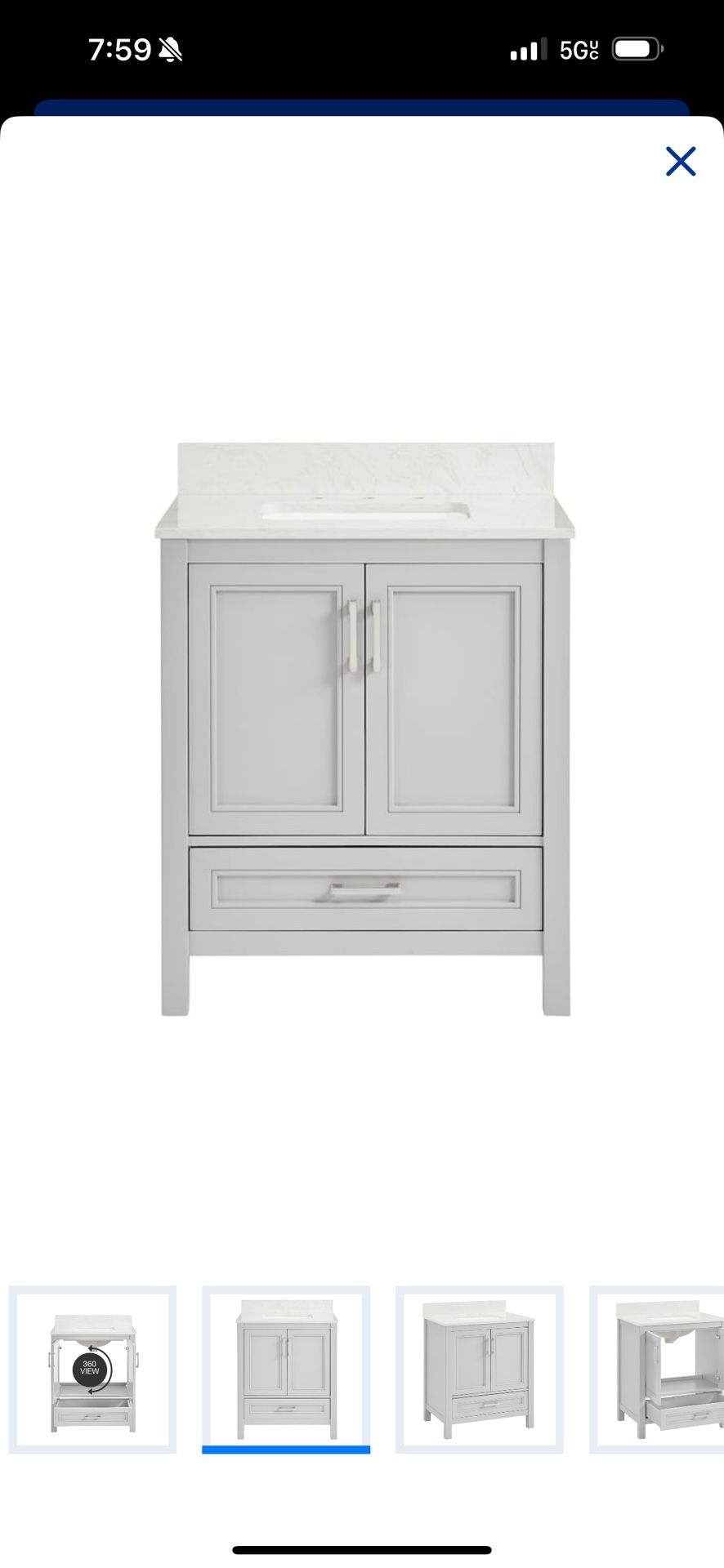 Crest Hill 30in Light Gray Undermount Single Sink Bathroom Vanity With