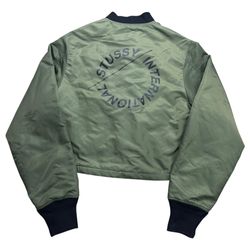 Stussy International MA-1 Bomber Satin Jacket Full-Zip Olive Green Women’s Adult Size Medium M