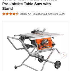 RIGID 10 In. Table Saw with stand - Still in box