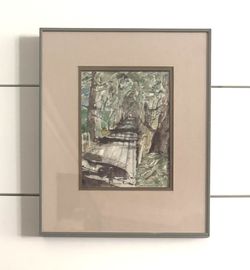 Pretty Vintage Original Watercolor Landscape Painting Signed “Stage Road” Tree Lined Country Road