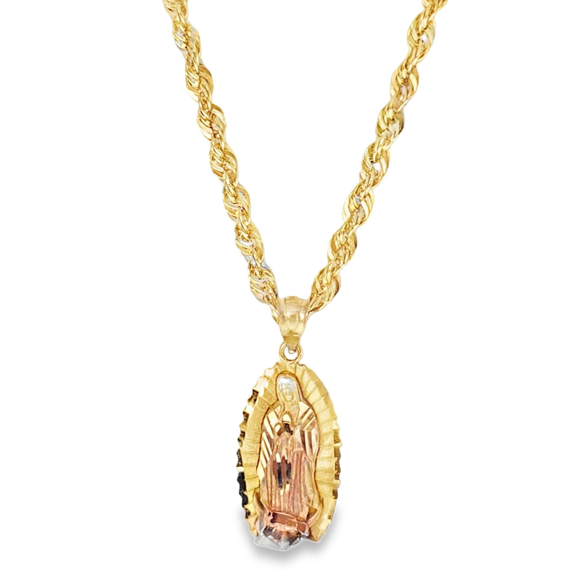 10k Yellow Gold Two-Tone Virgin Mary Charm Necklace