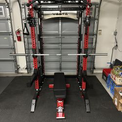 PRO SERIES Ultimate 3-1 Half Rack Functional Trainer w/Smith Machine Bar | 400lb Stack | Gym Equipment | Fitness | Commercial | Squat Rack 