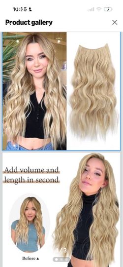 Invisible Wire Hair Extensions 20” Blonde Wavy Synthetic Adjustable 4 Clips