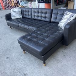 Black leather sectional sofa & chaise IKEA Morabo