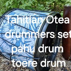 Tahitian Otea Set, Pahu Drum, Toere Log Drum, Excellent Condition 