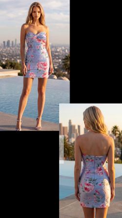 New With Tags Floral Strapless Satin Short Formal Dress & Homecoming Dress $139