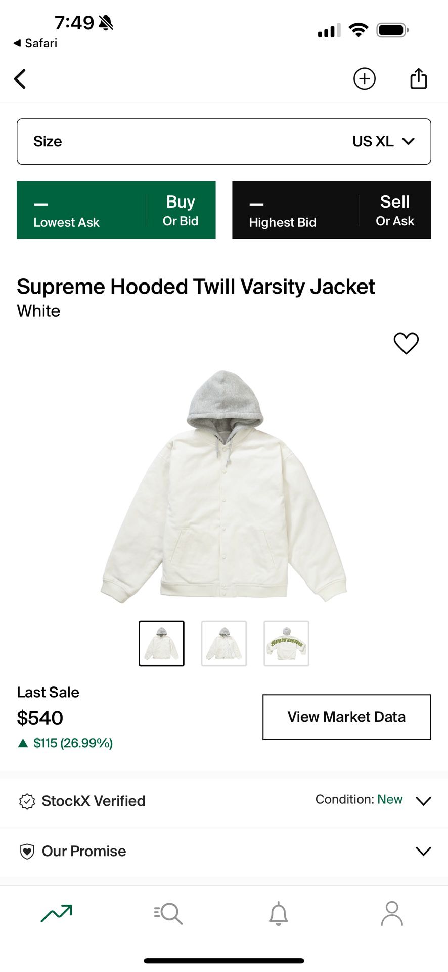 Supreme Hooded Twill Varsity Jacket XL