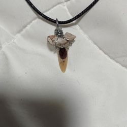 shark tooth fossil and garnet necklace 