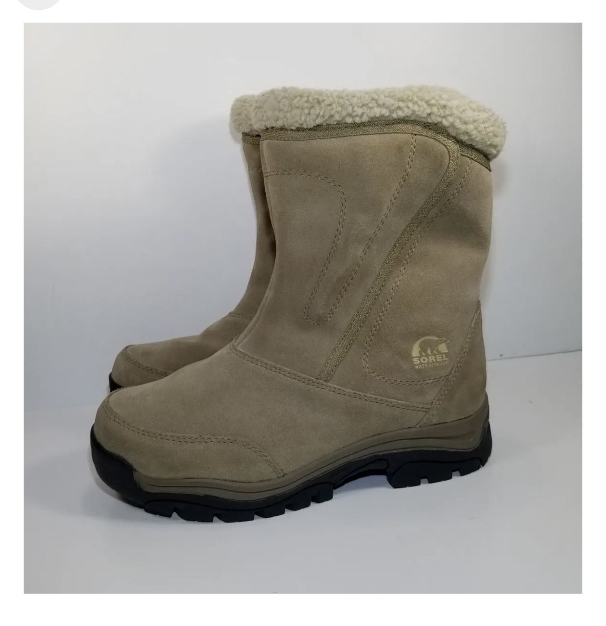 SOREL WaterFall Winter Boots Women's 7.5 Tan Suede Waterproof Thinsulate Ultra EUC