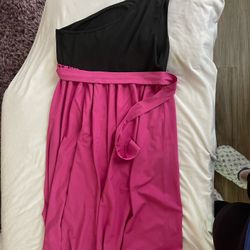 One Shoulder Pink/Black Dress