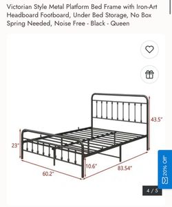 Victorian Style Metal Platform Bed Frame with Iron-Art Headboard Footboard, Under Bed Storage, No Box Spring Needed, Noise Free - Black - Queen