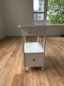 White side table/nightstand with charging station