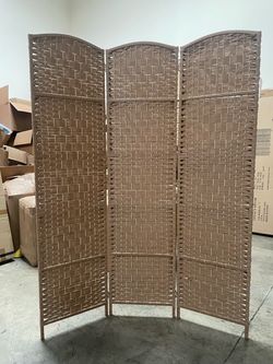 3-Panel Woven Rattan Room Divider Natural Color